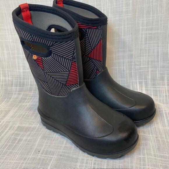BOGS Neo Classic Big Geo Kids Waterproof Boots Black Gray Red Size Kids 3 - Picture 1 of 6